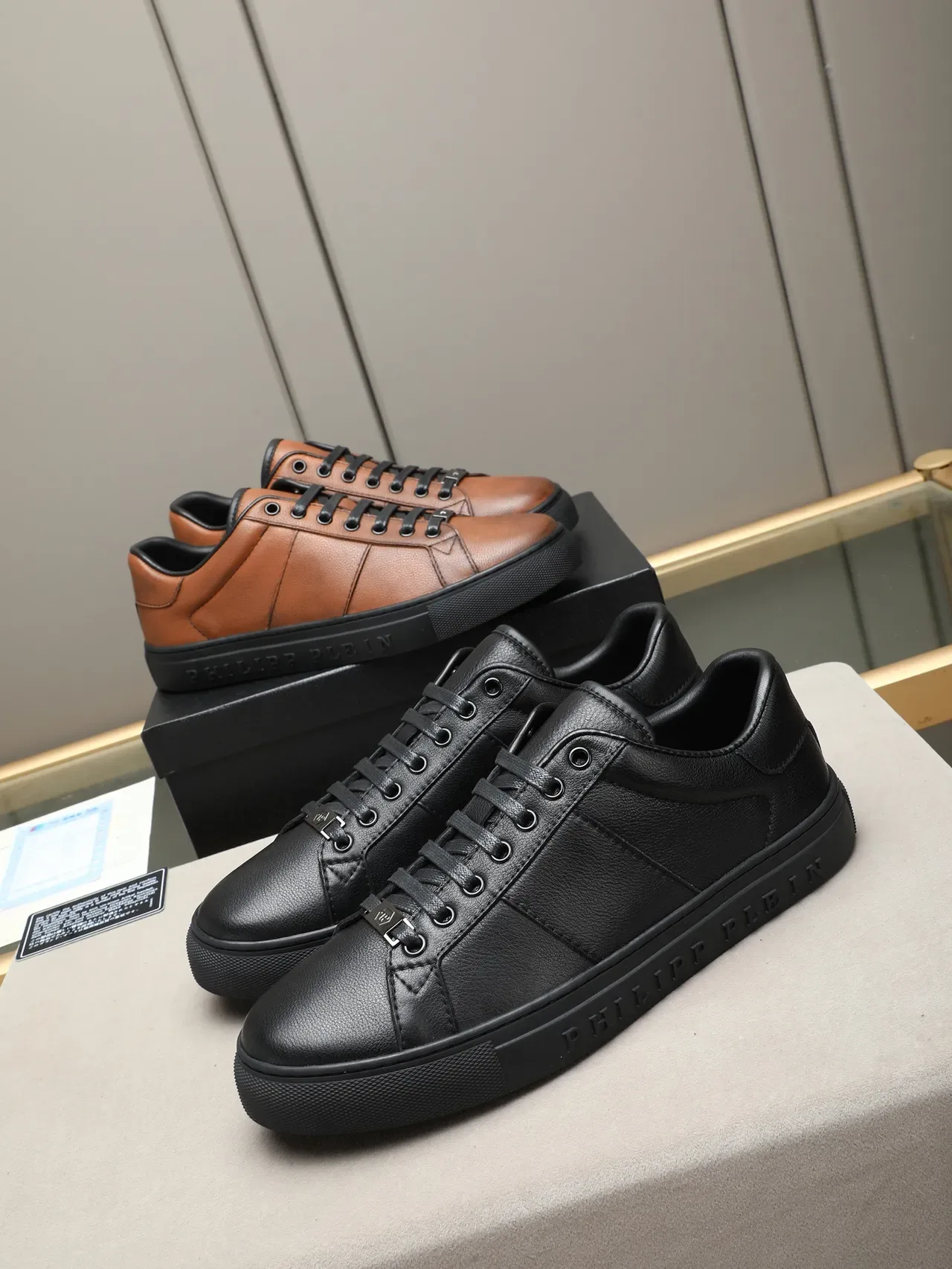 Philipp Plein Black Full-Grain Leather Upper Embossed Sole Branding Lifestyle Sneakers 2