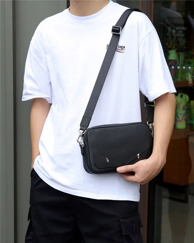 Philipp Plein Black Silver Textured Pebbled Leather Hexagonal PP Logo Plaque Messenger Bag 2