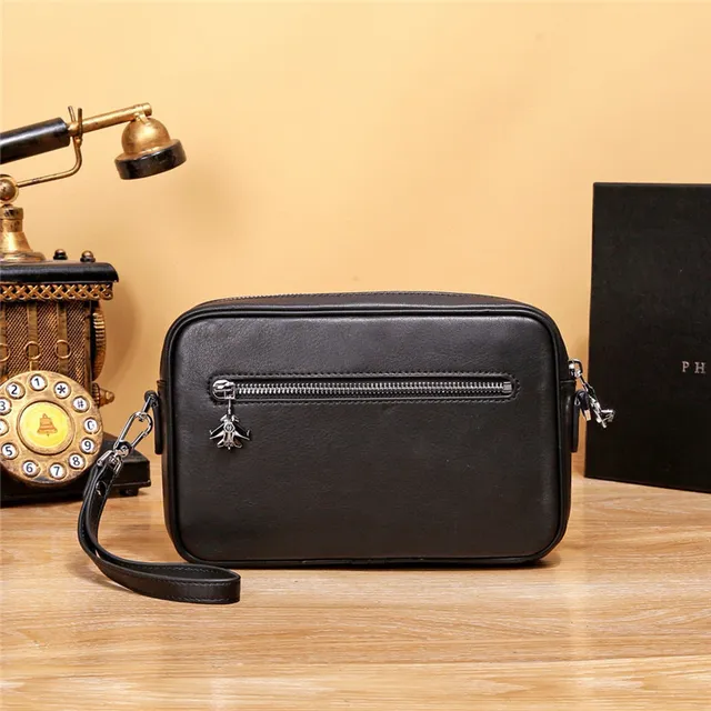 Philipp Plein Black Silver Textured Pebbled Leather Hexagonal PP Logo Plaque Messenger Bag 7
