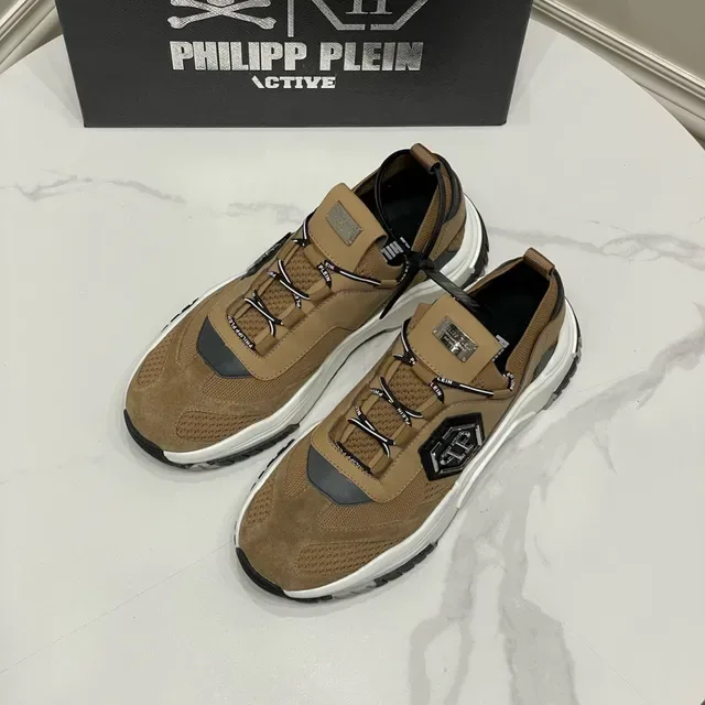 Philipp Plein Brown White Platform Sole Hexagonal Logo Plaque Chunky Sneakers 2