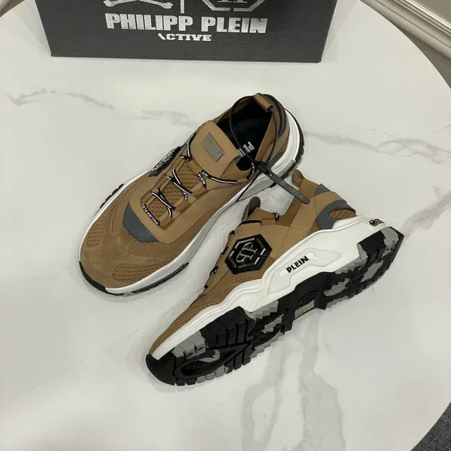 Philipp Plein Brown White Platform Sole Hexagonal Logo Plaque Chunky Sneakers 7