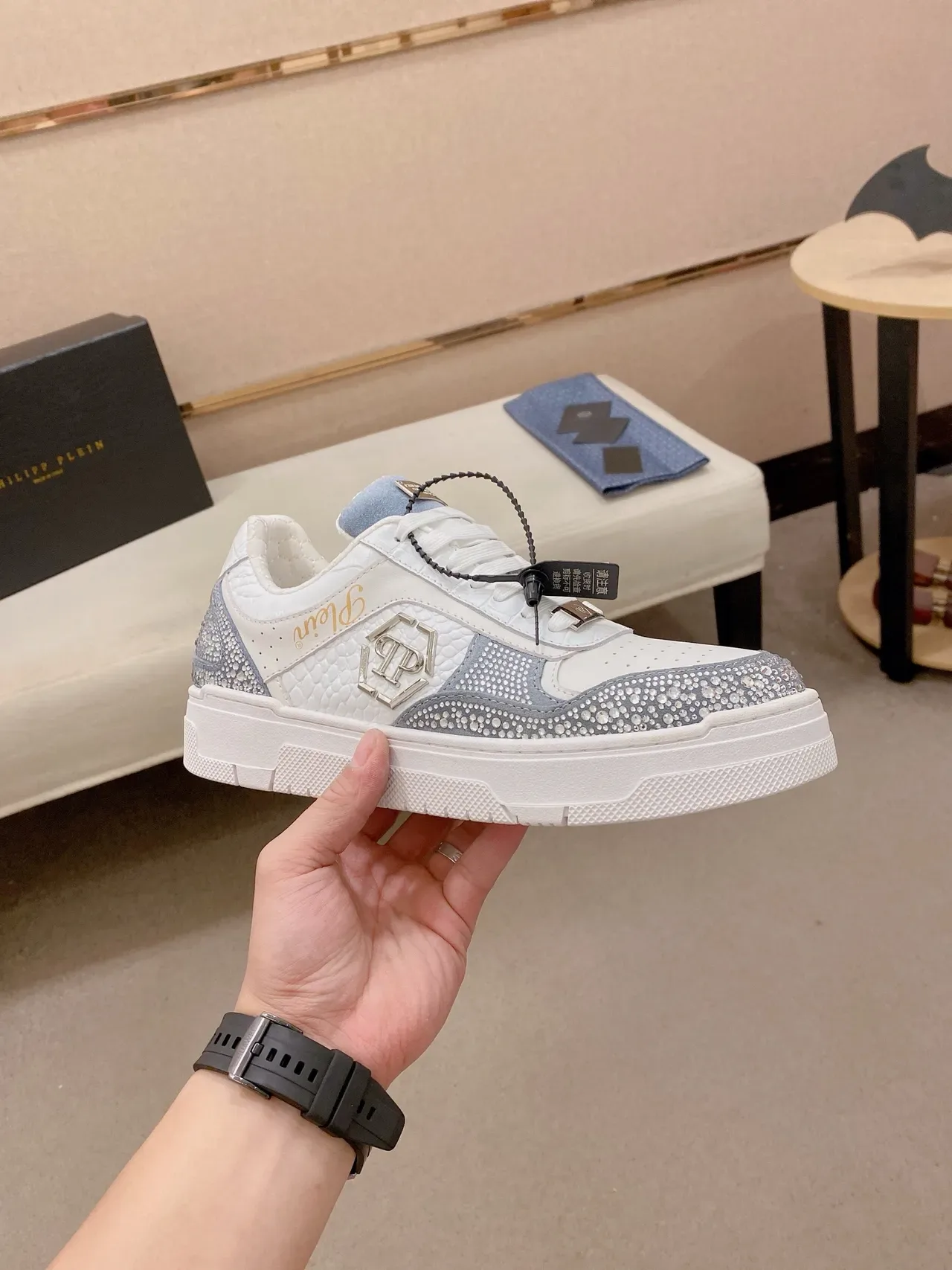 Philipp Plein Sneakers Lifestyle Cristal-Embellished Branco e Azul Claro 4