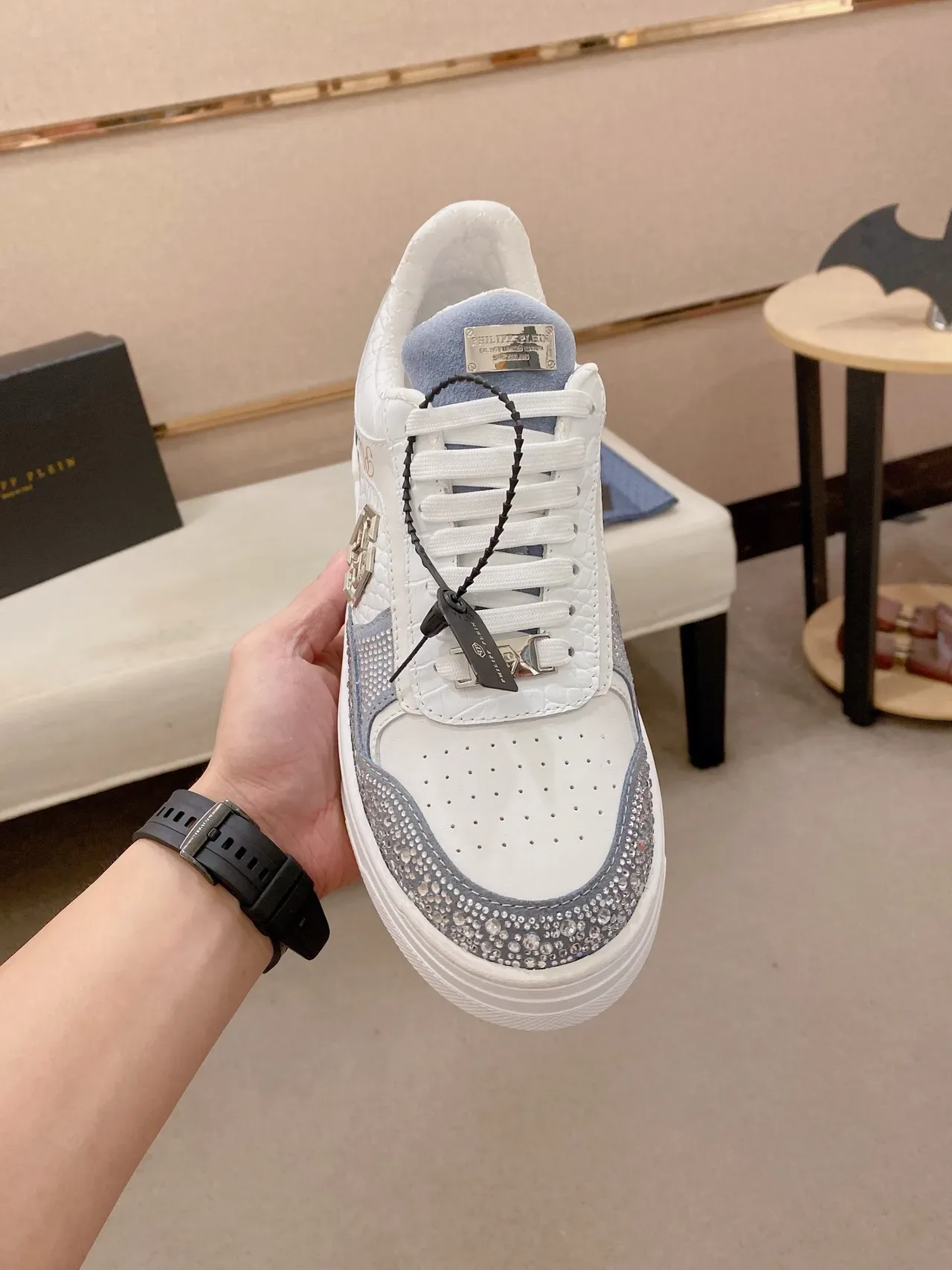 Philipp Plein Sneakers Lifestyle Cristal-Embellished Branco e Azul Claro 5