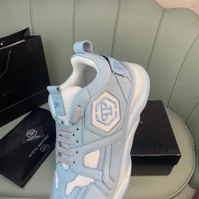 Philipp Plein Embellished Light Blue Leather-Mesh Sneakers 2