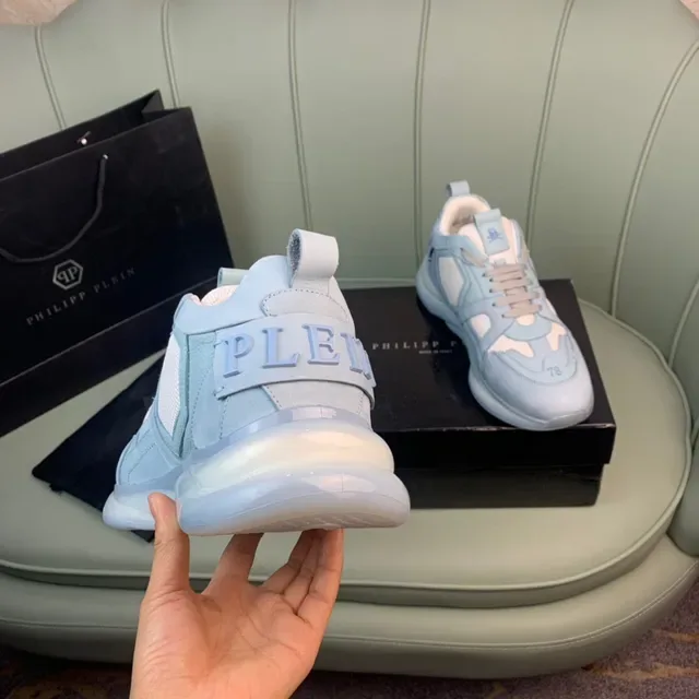 Philipp Plein Embellished Light Blue Leather-Mesh Sneakers 3