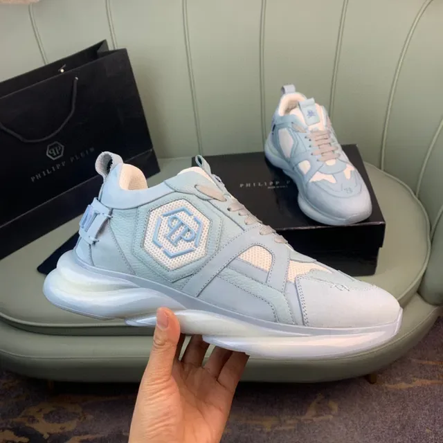 Philipp Plein Embellished Light Blue Leather-Mesh Sneakers 4