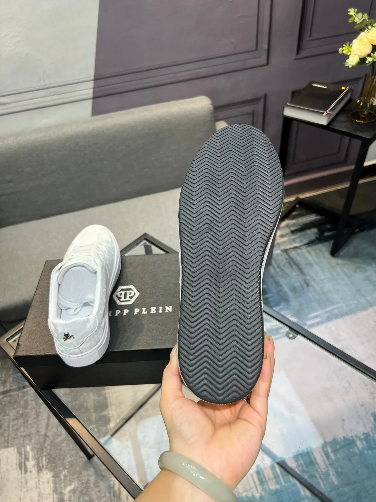 Philipp Plein Tênis Lifestyle Branco Prata Baixo Texturizado Camurça Tênis Lifestyle 7