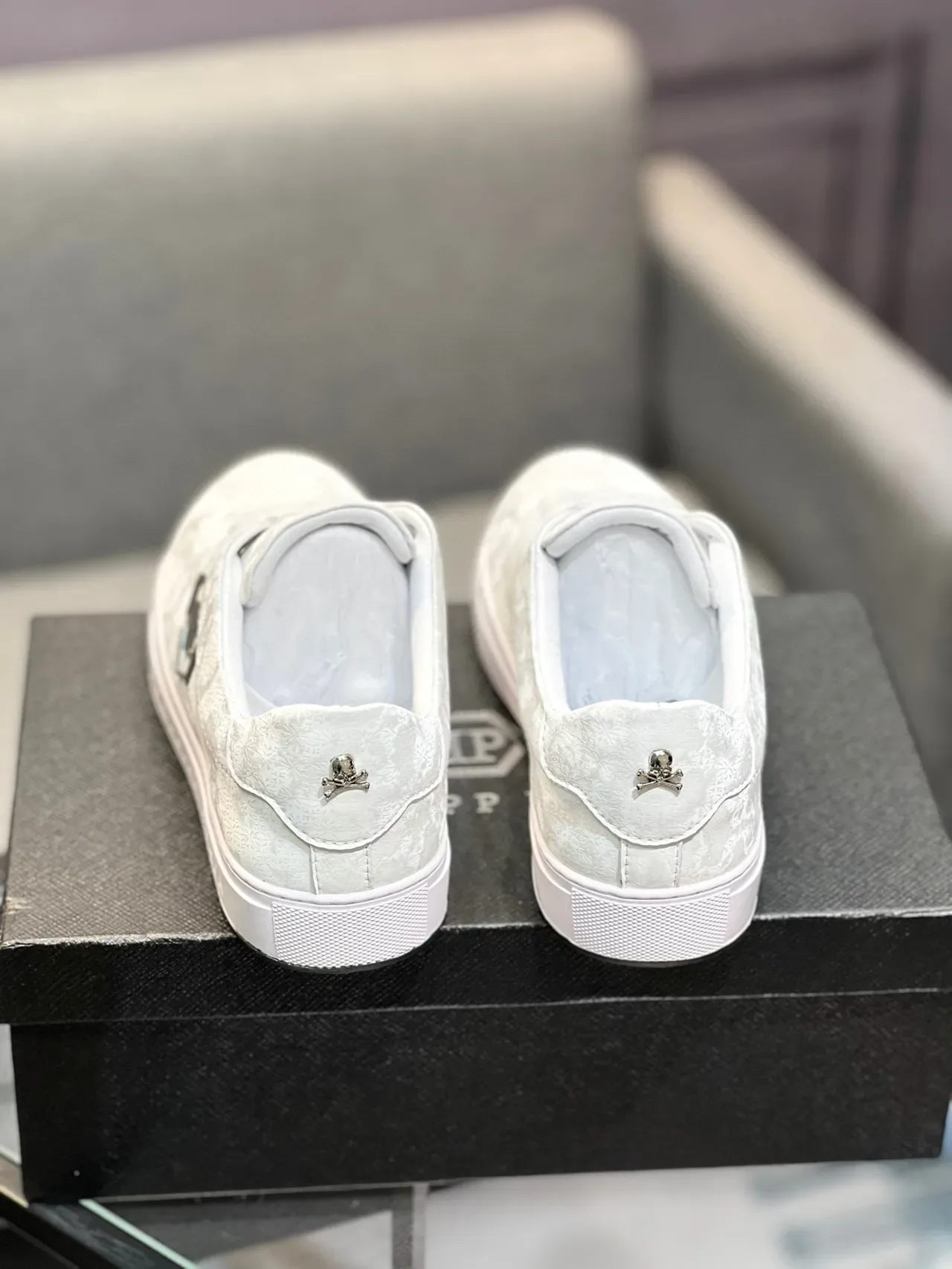 Philipp Plein Tênis Lifestyle Branco Prata Baixo Texturizado Camurça Tênis Lifestyle 8