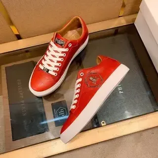 Philipp Plein Red Leather Skull Emblem Lifestyle Sneakers