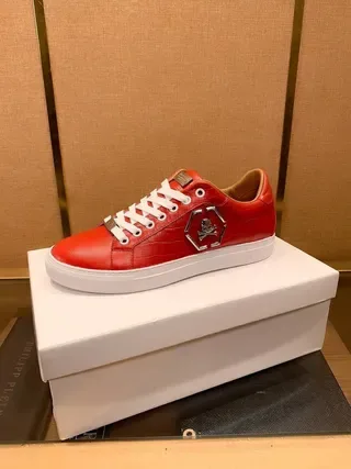 Philipp Plein Chaussures Lifestyle en Cuir Rouge avec Emblème de Crâne 2
