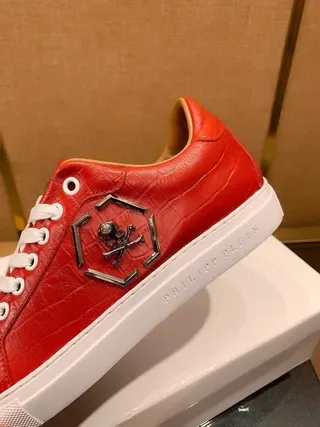 Philipp Plein Chaussures Lifestyle en Cuir Rouge avec Emblème de Crâne 4