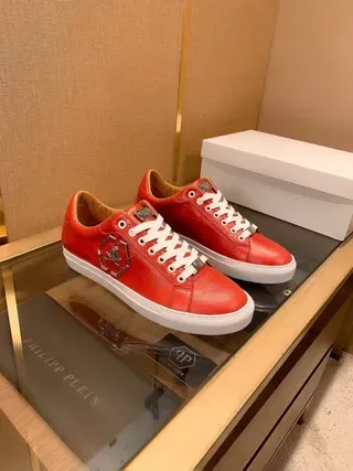 Philipp Plein Chaussures Lifestyle en Cuir Rouge avec Emblème de Crâne 6