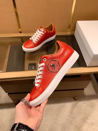 Philipp Plein Chaussures Lifestyle en Cuir Rouge avec Emblème de Crâne 8