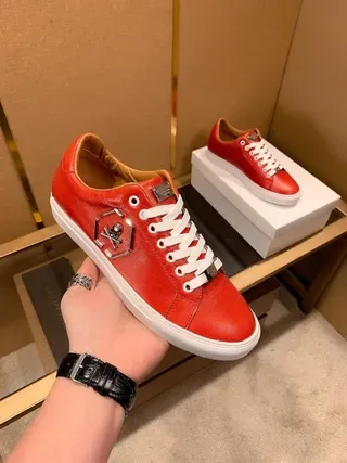 Philipp Plein Chaussures Lifestyle en Cuir Rouge avec Emblème de Crâne 9