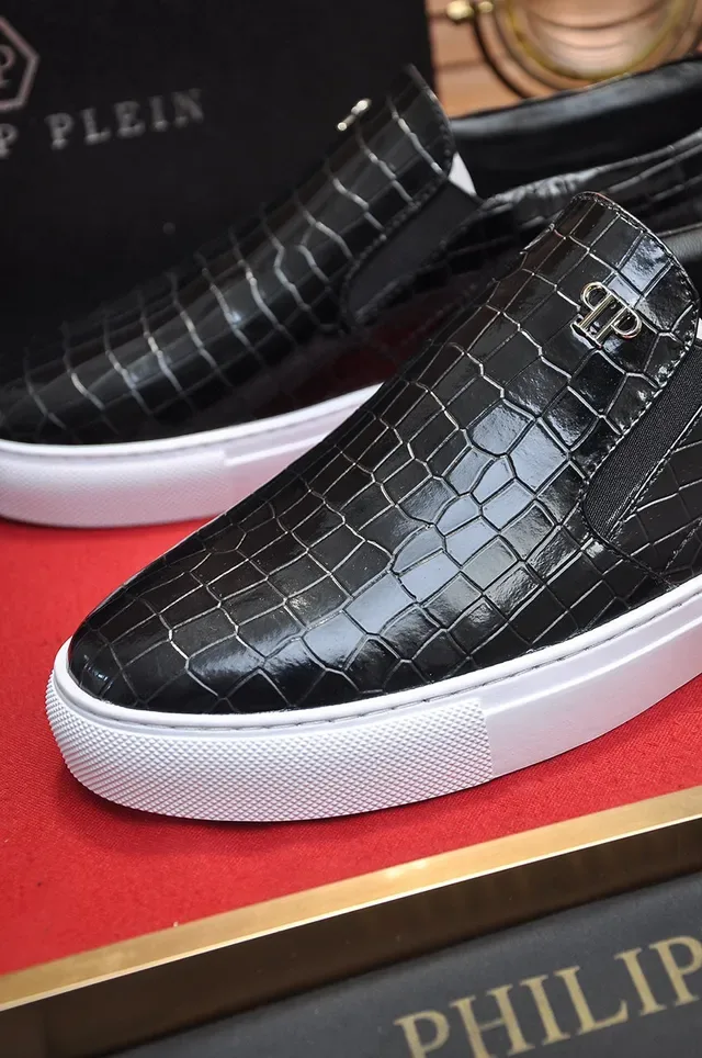 Philipp Plein Slip-On Croc-Embossed Black and White Lifestyle Sneakers 3