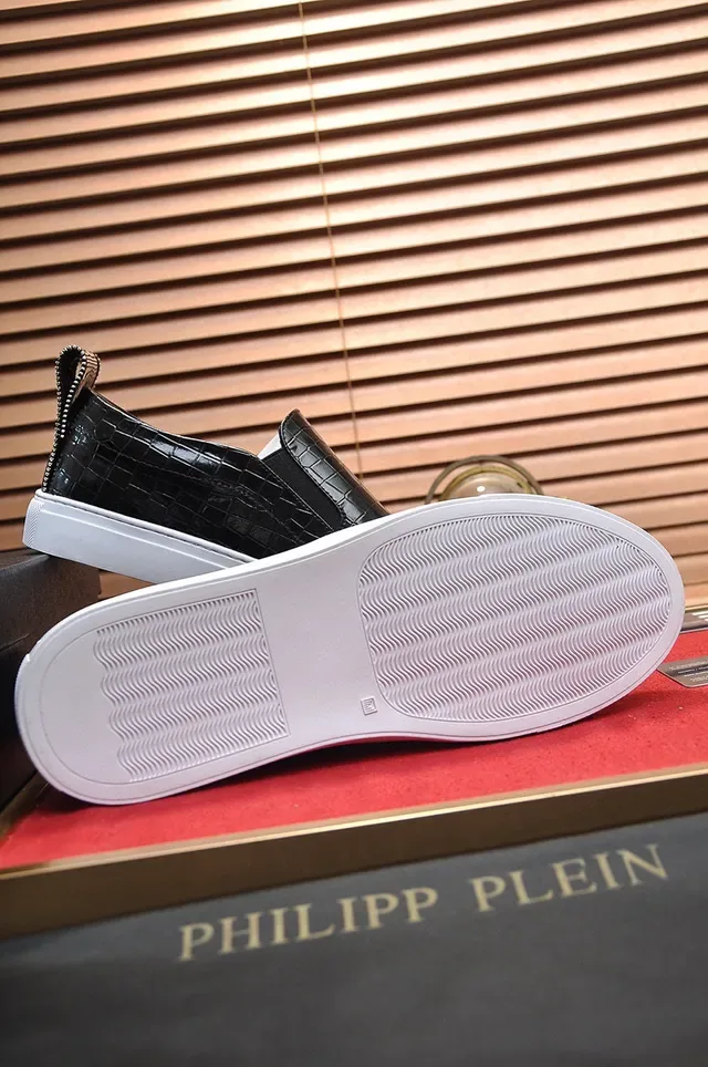 Philipp Plein Slip-On Croc-Embossed Black and White Lifestyle Sneakers 4