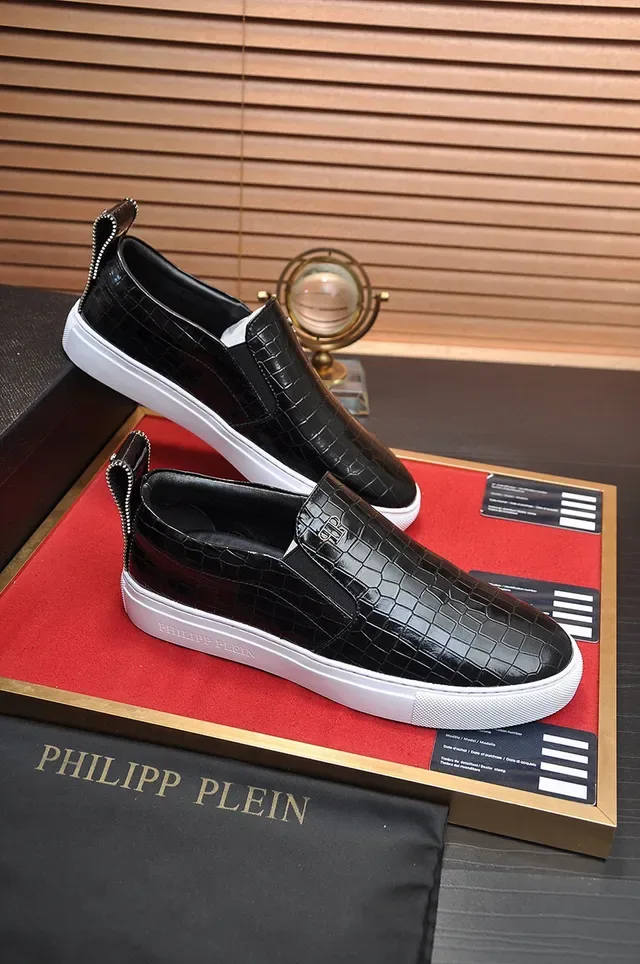 Philipp Plein Slip-On Croc-Embossed Black and White Lifestyle Sneakers 5