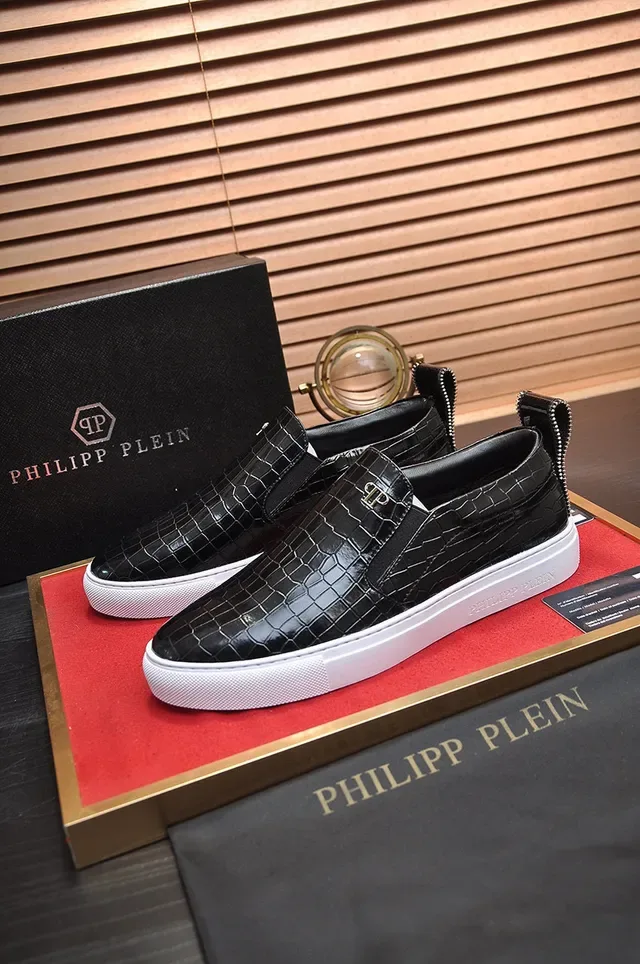 Philipp Plein Slip-On Croc-Embossed Black and White Lifestyle Sneakers 7