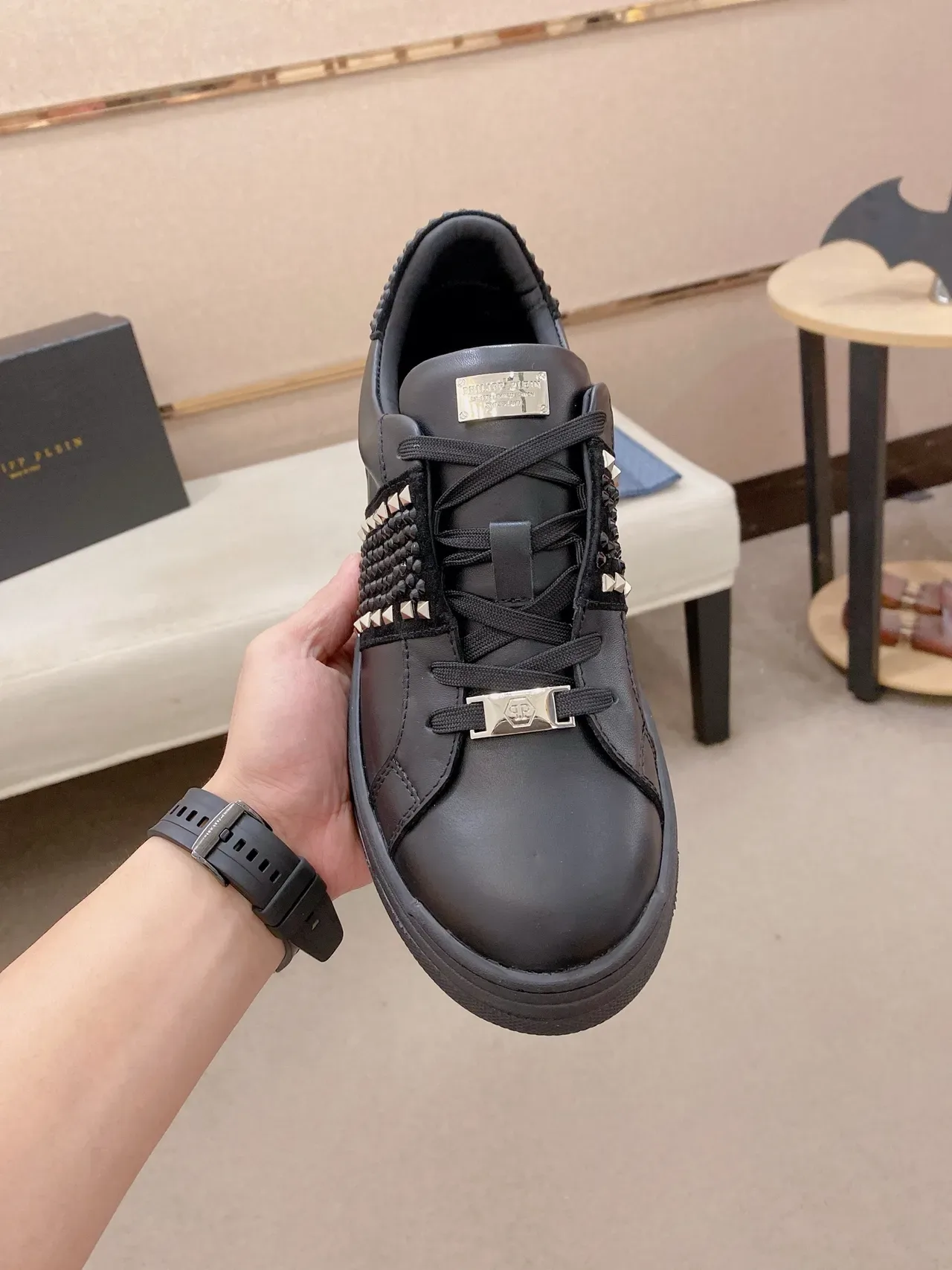 Philipp Plein حزام مدبب أسود أحذية رياضية أسلوب حياة 5