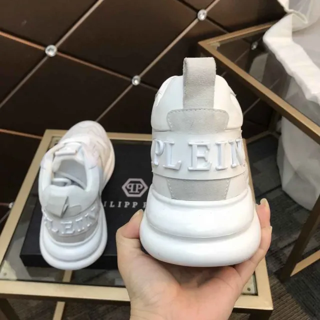 Philipp Plein أبيض رمادي كعب منصة مواد مختلطة علوية حذاء رياضي سميك 4