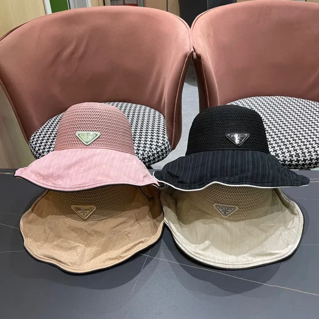 Prada Black Beige Nylon Interior Off-White Contrast Trim Bucket Hat 2