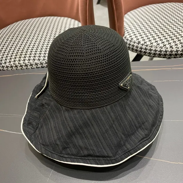 Prada Black Beige Nylon Interior Off-White Contrast Trim Bucket Hat 5
