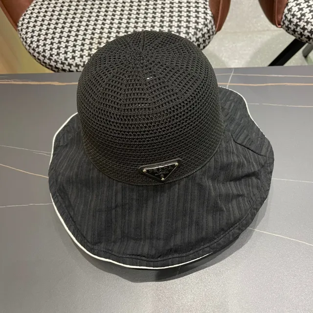 Prada Black Beige Nylon Interior Off-White Contrast Trim Bucket Hat 7