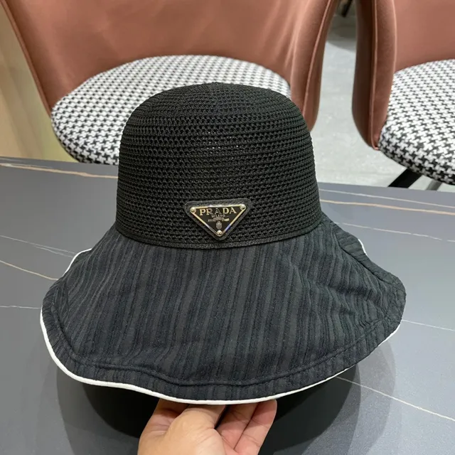 Prada Black Beige Nylon Interior Off-White Contrast Trim Bucket Hat 8