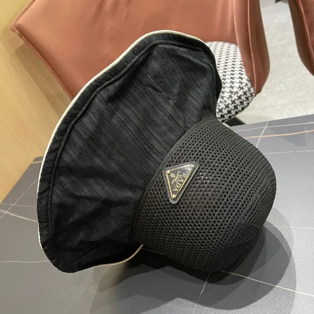 Prada Black Beige Nylon Interior Off-White Contrast Trim Bucket Hat 11
