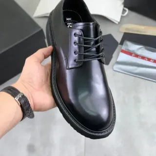 Prada Black Glossy Leather Cap Toe Oxford Shoes