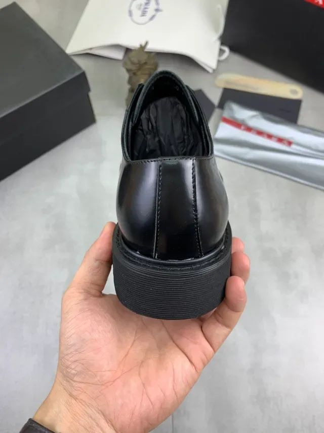 Prada Black Glossy Leather Cap Toe Oxford Shoes 3