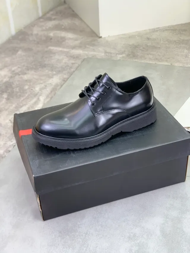 Prada Black Glossy Leather Cap Toe Oxford Shoes 4