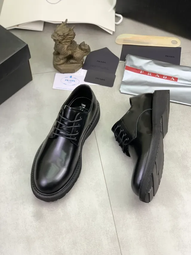 Prada Black Glossy Leather Cap Toe Oxford Shoes 5