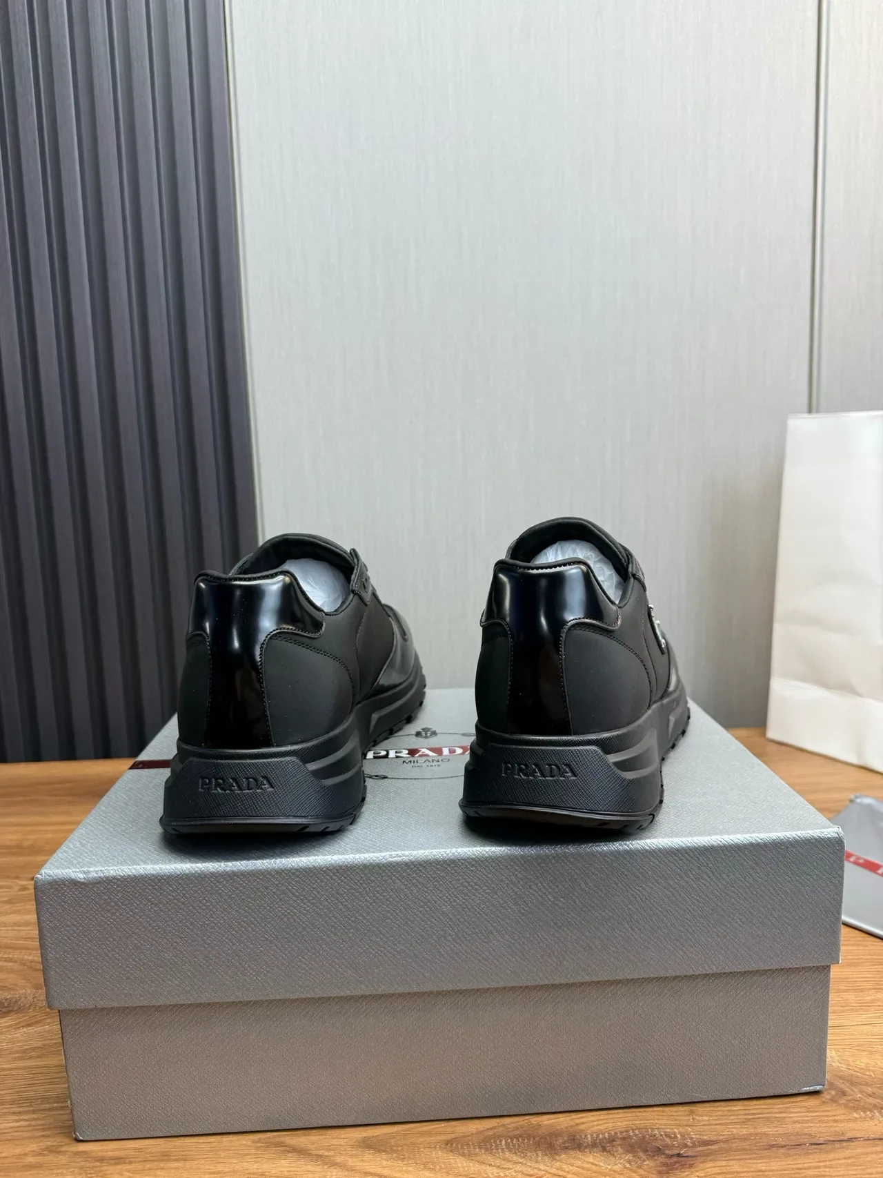 Prada Black Glossy Patent Toe Cap Matte Leather Side Panels Lifestyle Sneakers 5