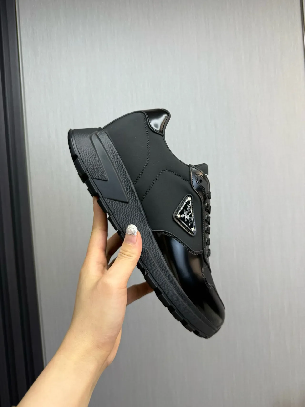 Prada Black Glossy Patent Toe Cap Matte Leather Side Panels Lifestyle Sneakers 7