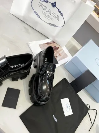 Prada Black Patent Leather Chunky Lug Sole Loafer 2