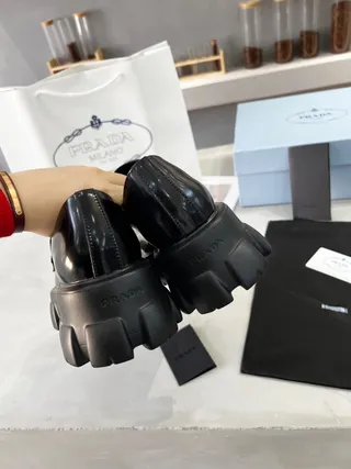 Prada Black Patent Leather Chunky Lug Sole Loafer 4