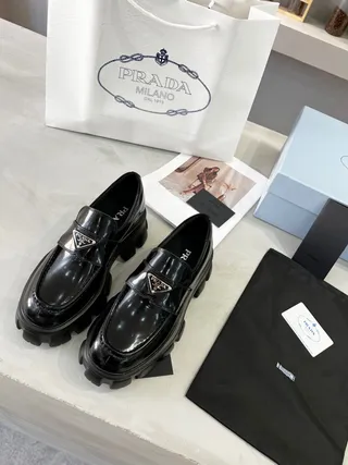 Prada Black Patent Leather Chunky Lug Sole Loafer 8