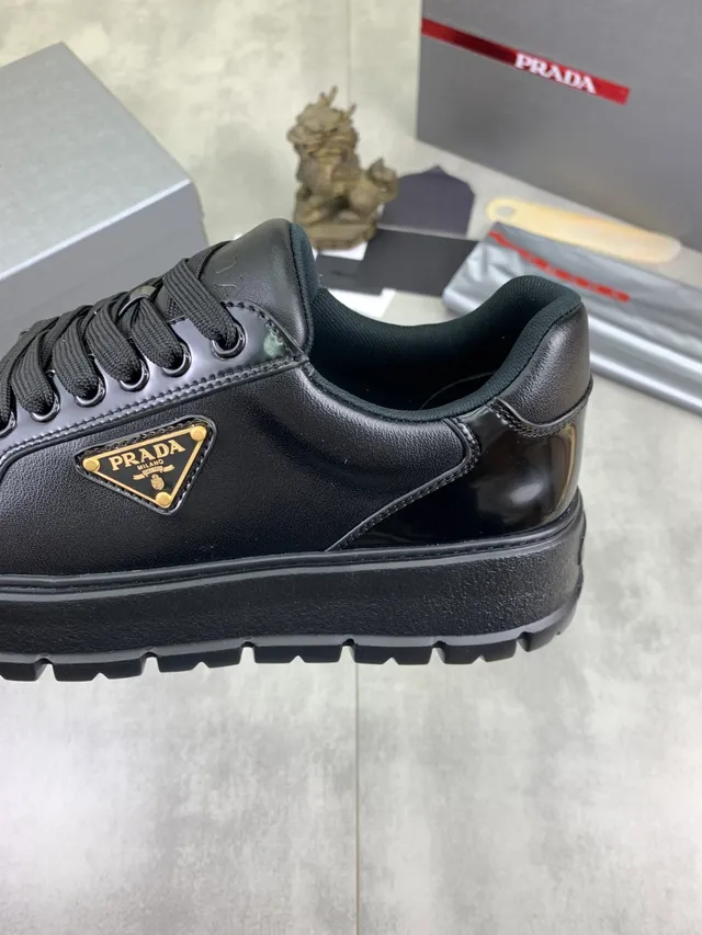 Prada Black Platform Sole Mixed Leather Finish Chunky Sneakers 4