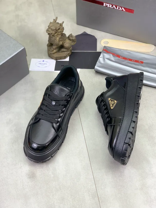 Prada Black Platform Sole Mixed Leather Finish Chunky Sneakers 5