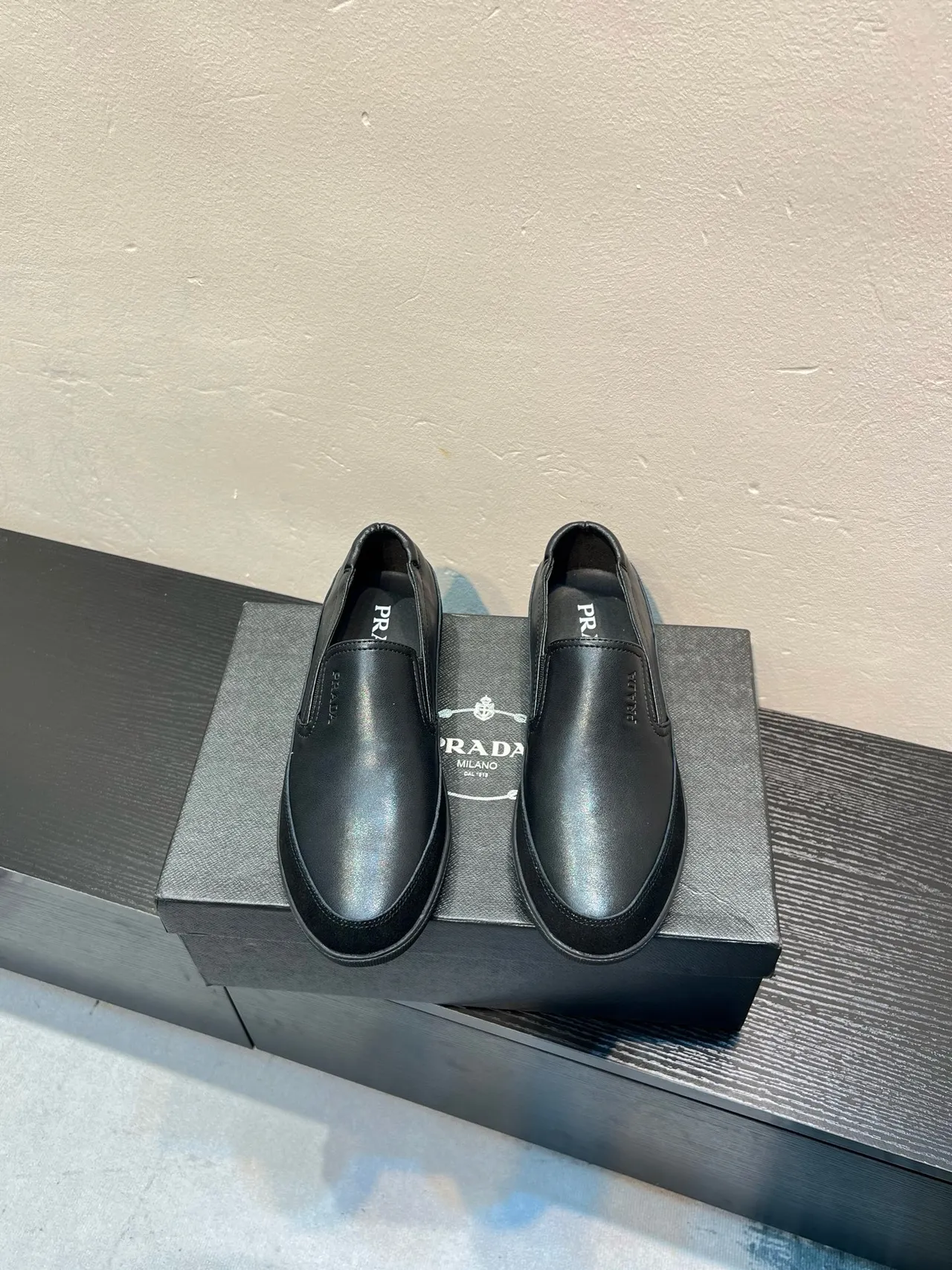 Prada Black Smooth Leather Slip-On Construction Loafer 2