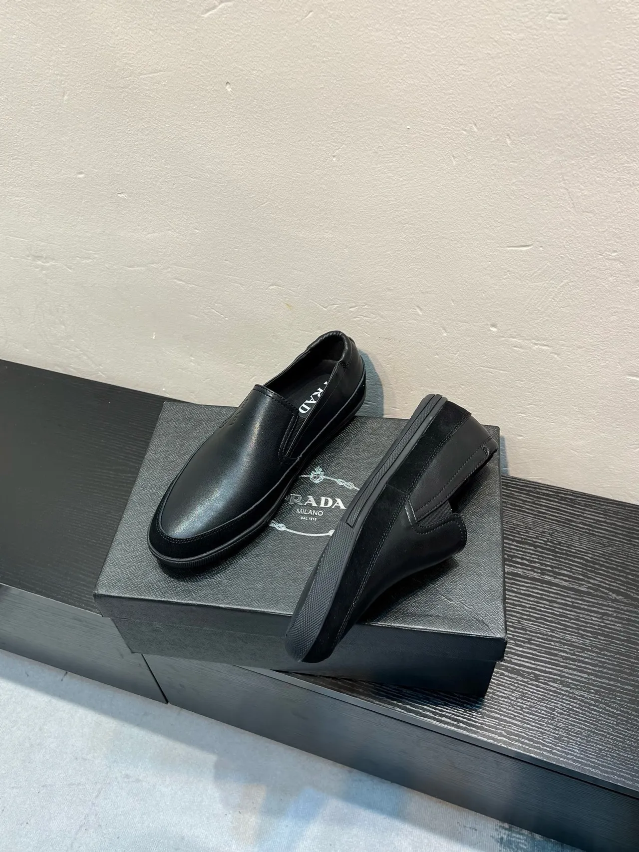 Prada Black Smooth Leather Slip-On Construction Loafer 3