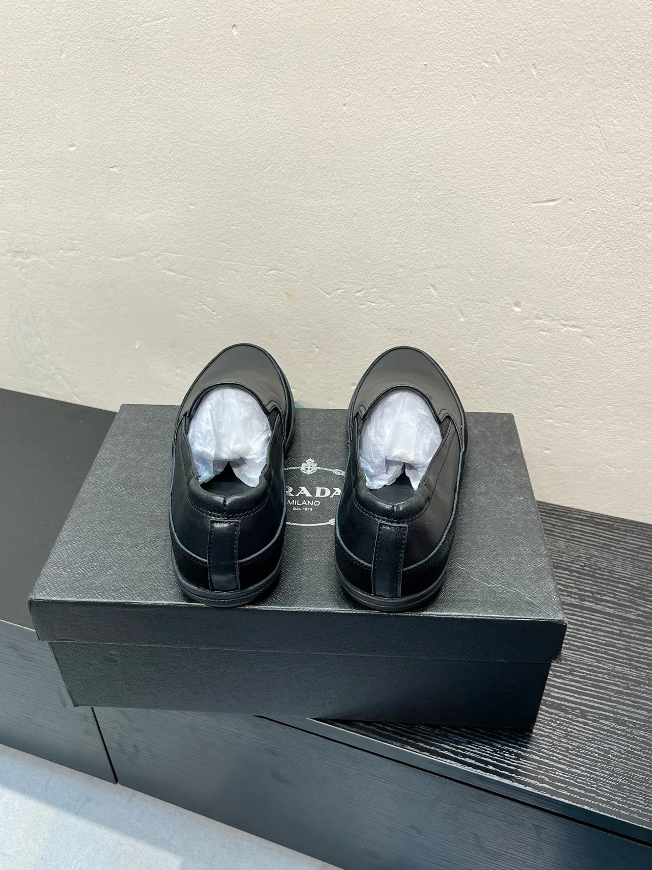 Prada Black Smooth Leather Slip-On Construction Loafer 5