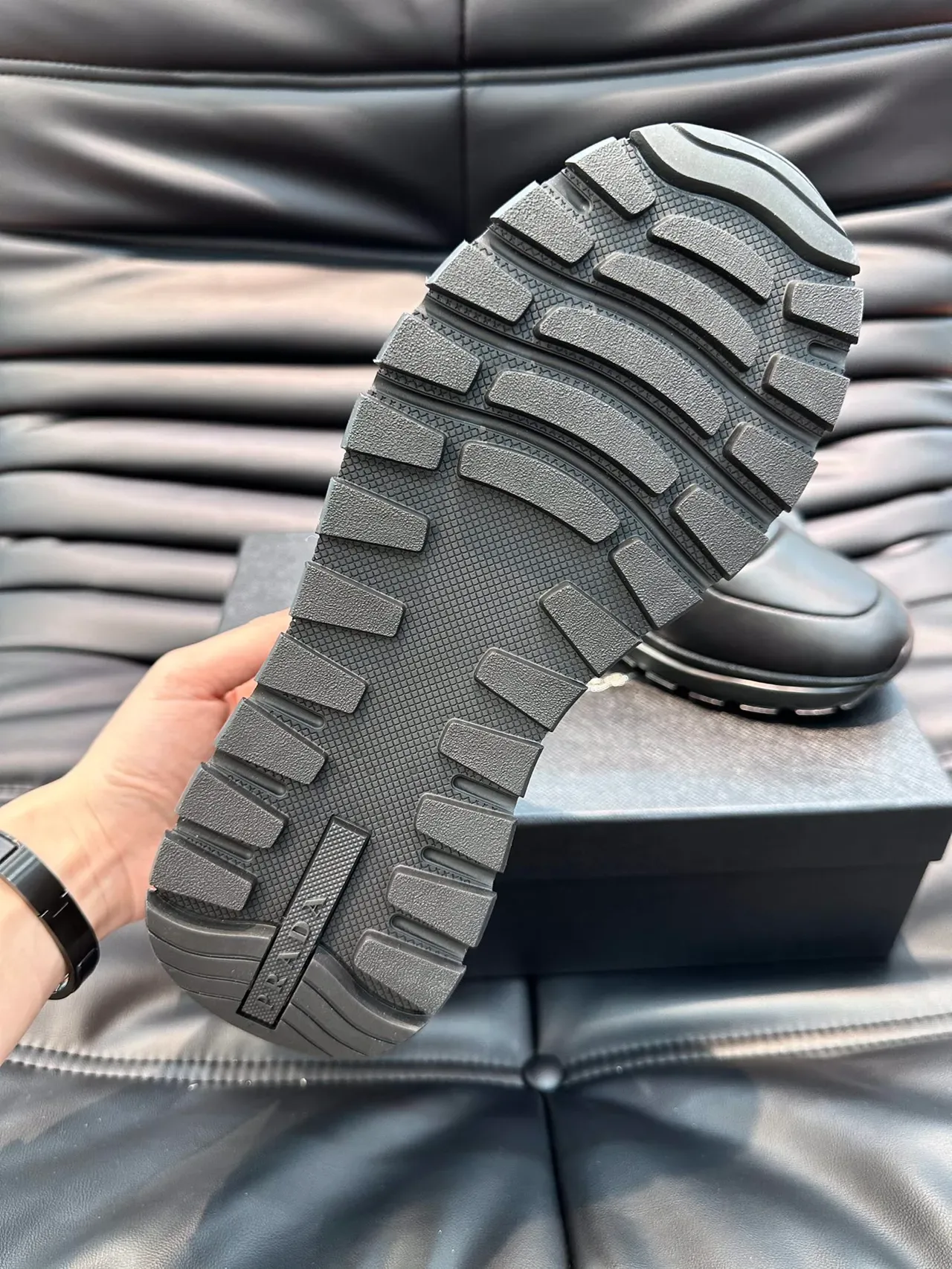 Prada Black Smooth Leather Upper Sculpted Multi-Layered Sole Lifestyle Sneakers 2