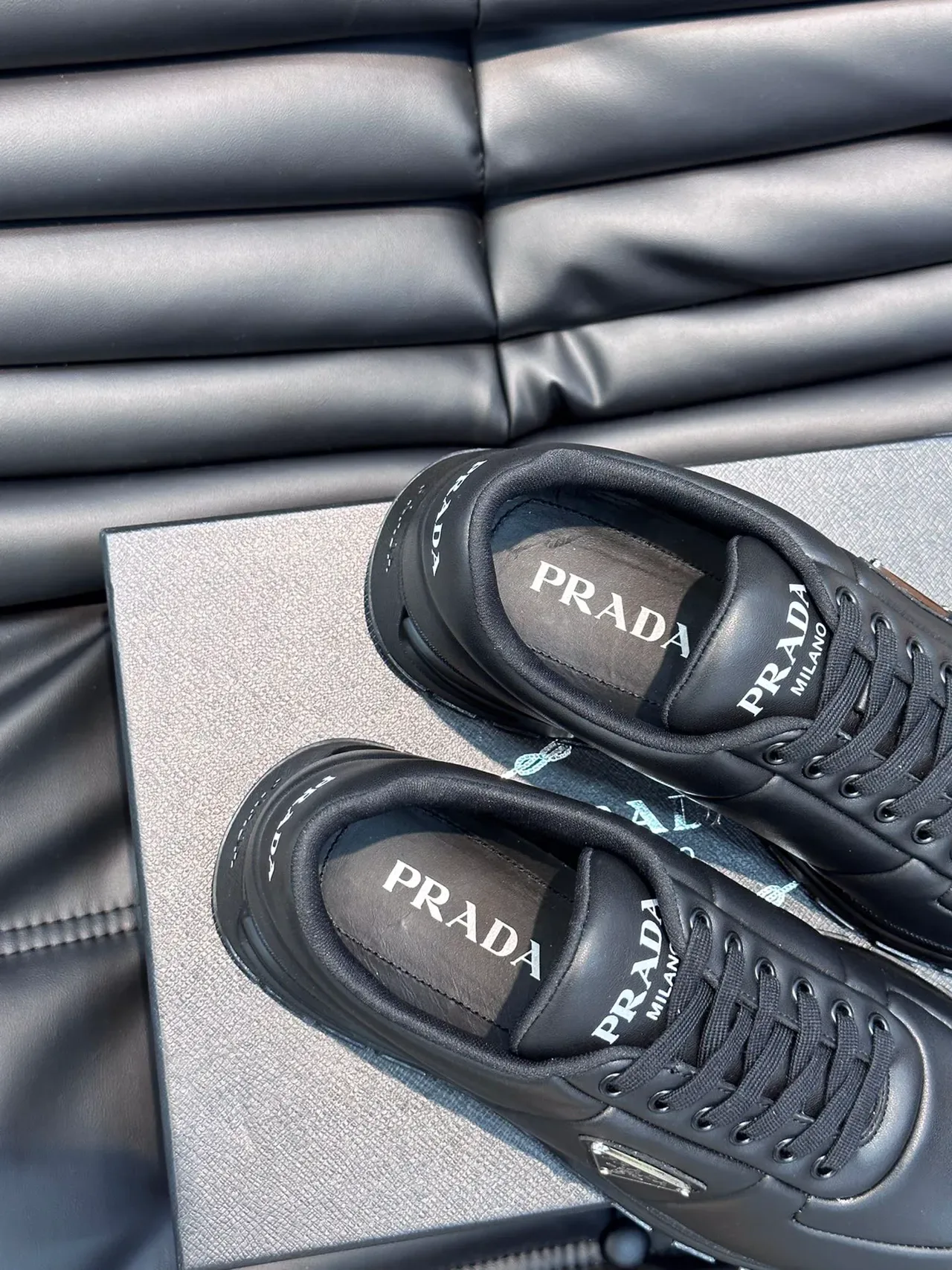Prada Black Smooth Leather Upper Sculpted Multi-Layered Sole Lifestyle Sneakers 3