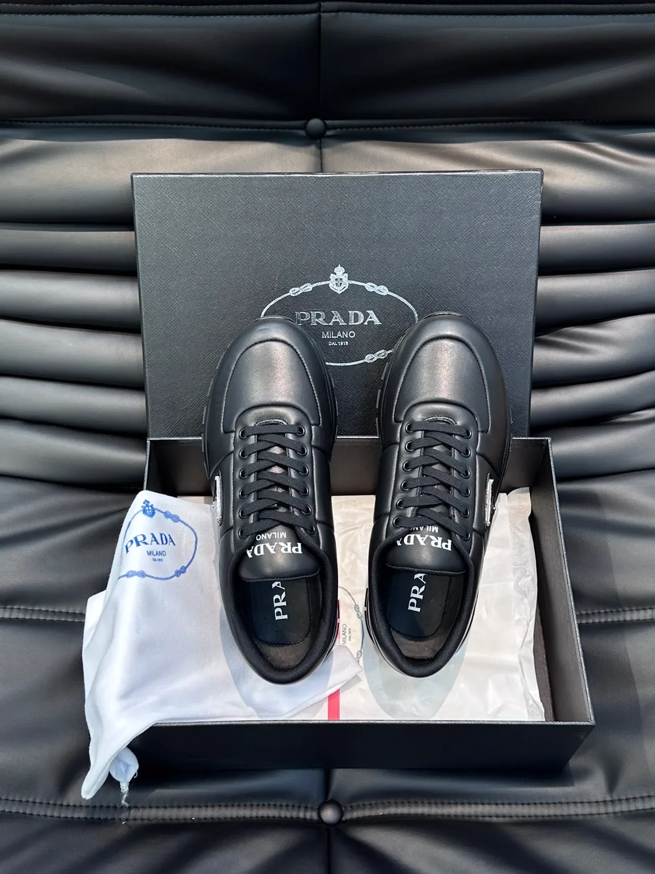 Prada Black Smooth Leather Upper Sculpted Multi-Layered Sole Lifestyle Sneakers 4
