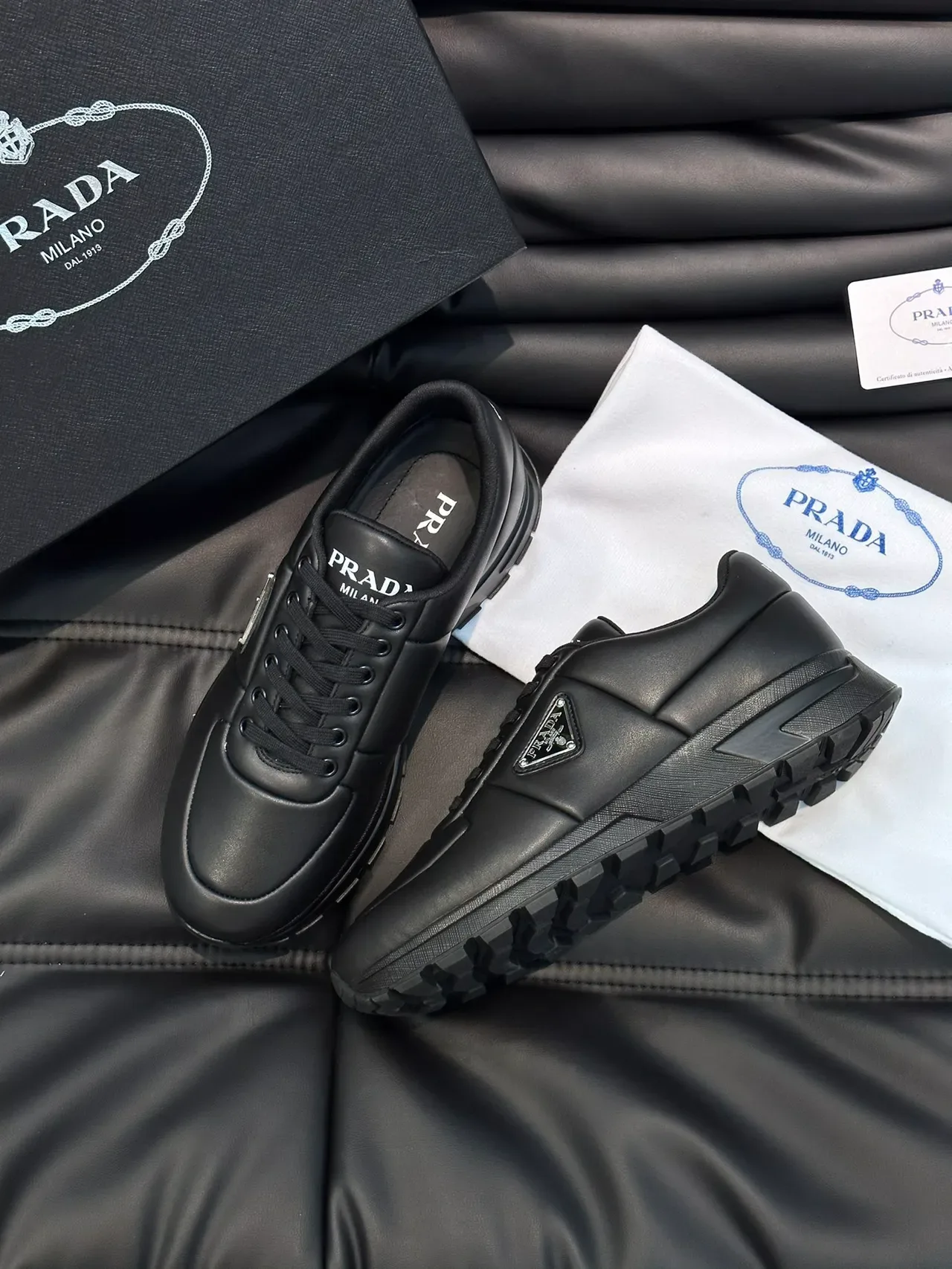 Prada Black Smooth Leather Upper Sculpted Multi-Layered Sole Lifestyle Sneakers 5