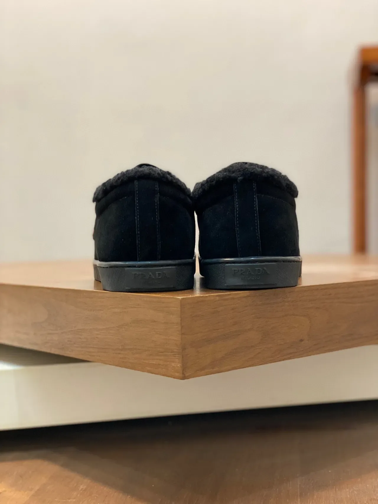 Prada Black Suede Shearling-Collar Lifestyle Sneakers 3