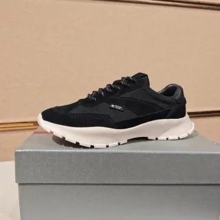 Prada Negro Blanco Suela Gruesa Híbrida Malla-Ante Superior Lifestyle Sneakers