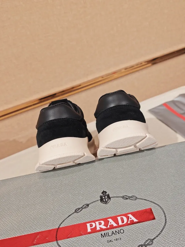 Prada Black White Chunky Sole Mesh-Suede Hybrid Upper Lifestyle Sneakers 3